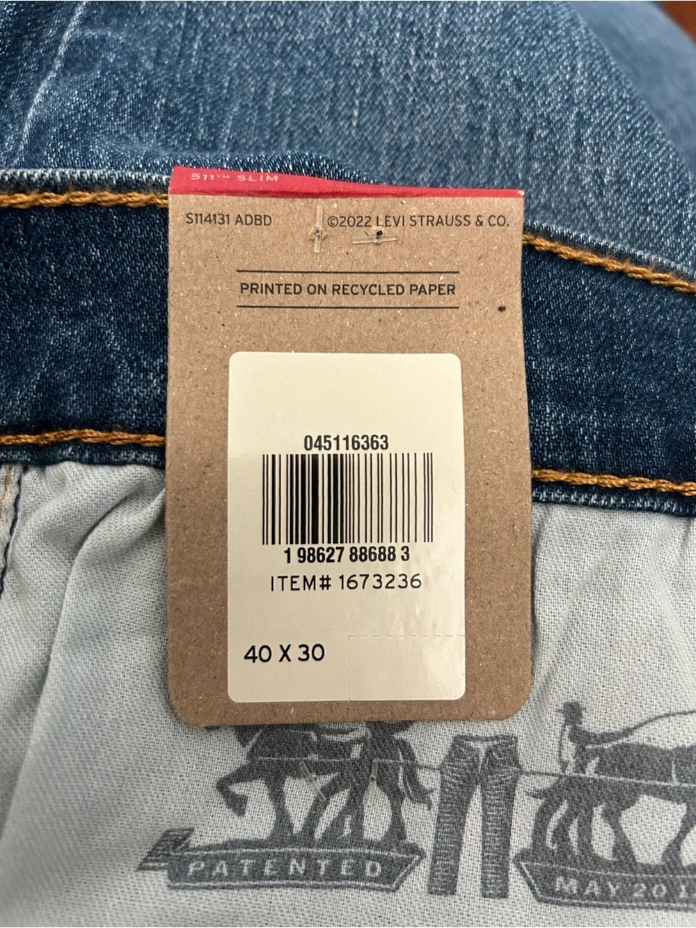 Levi's 511 Slim Jeans Men's Size 40x30 Blue Denim Stretch Classic